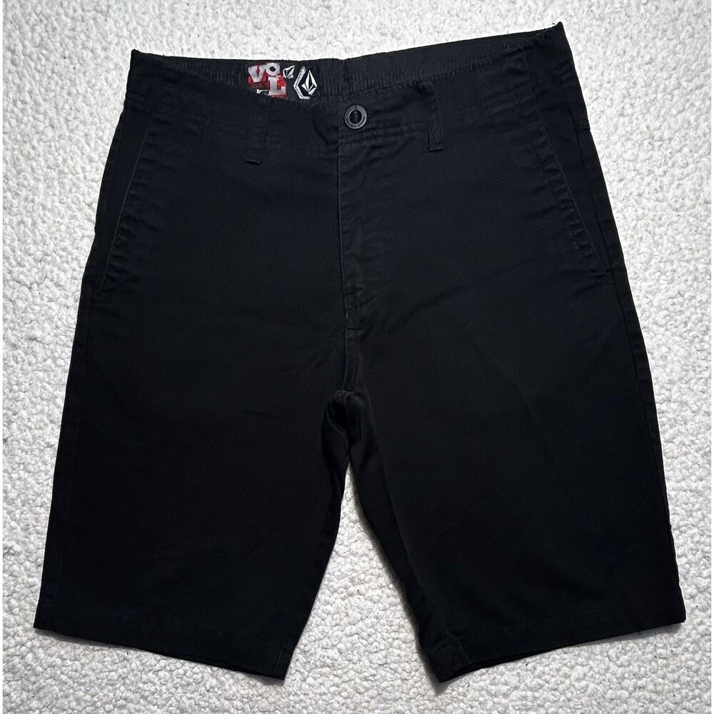 Volcom Men Chino Shorts Size 30 Black Solid Flat Front Skate Casual Summer